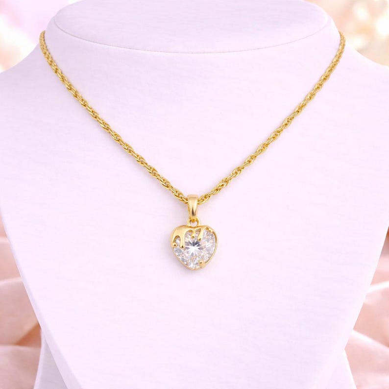 Sparkly Melting Heart necklace, Gold- 20 inch - - LadybugfeetDesigns -