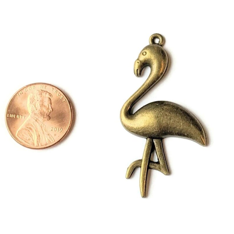 Large Antique Bronze Flamingo Charm Pendant - - LadybugfeetDesigns -