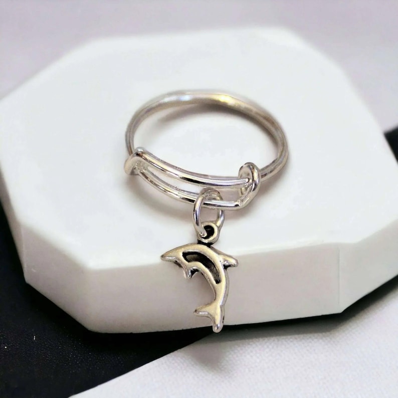 Tiny Dolphin Expandable Charm Ring,Gift for her - - LadybugfeetDesigns -