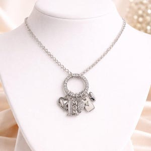 1 Mom Silver CZ Snap Ring Necklace, .925 Sterling Silver - 20 inch - - LadybugfeetDesigns -