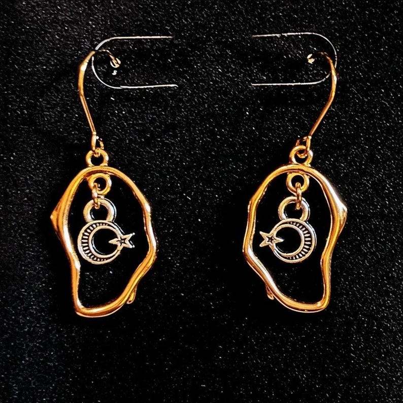Crescent Moon Star dangle earrings, Two-Tone - - LadybugfeetDesigns -