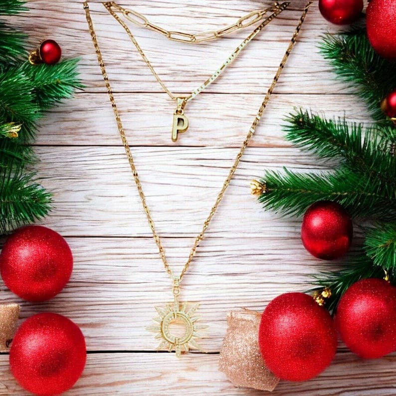 Paperclip Initial Layered Necklace Set. Gold - - LadybugfeetDesigns -
