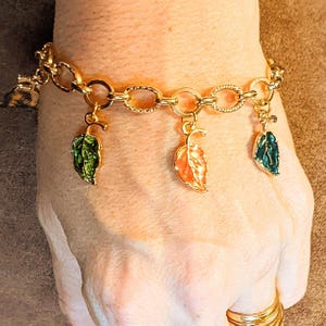 Autumn Leaves Textured Gold Chain Bracelet - - LadybugfeetDesigns -