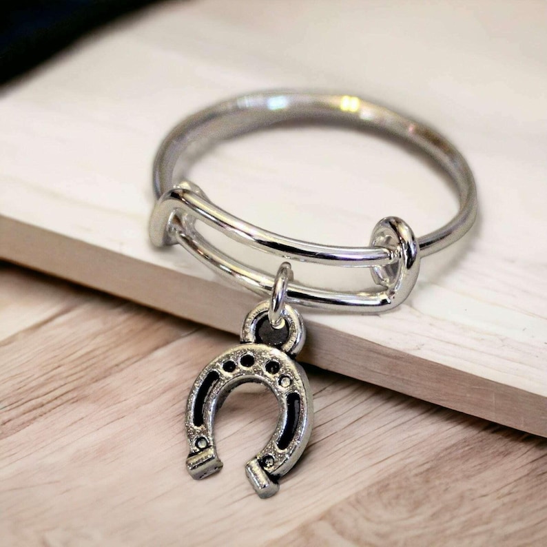 Horse Shoe Expandable Charm Ring - - LadybugfeetDesigns -