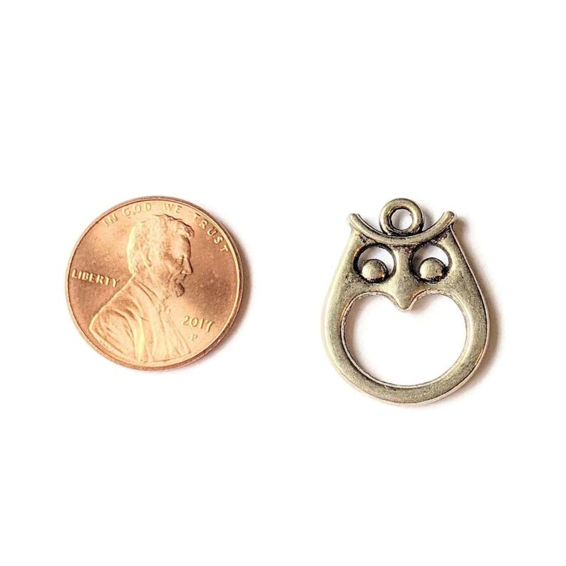 Silver Open Owl Charm Pendant - - LadybugfeetDesigns -