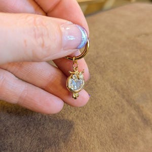 CZ Owl Hoop earrings, Gold -12mm - - LadybugfeetDesigns -