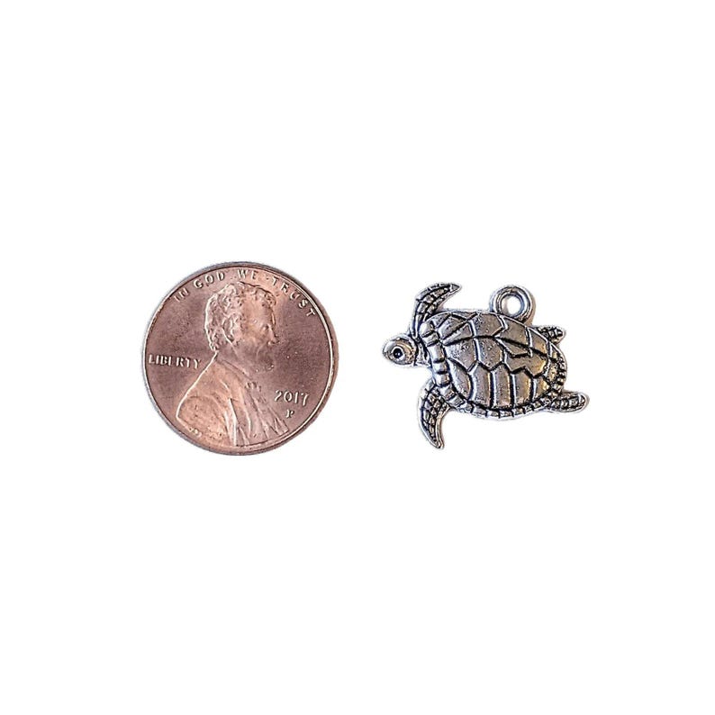 Silver Sea Turtle charm - - LadybugfeetDesigns -