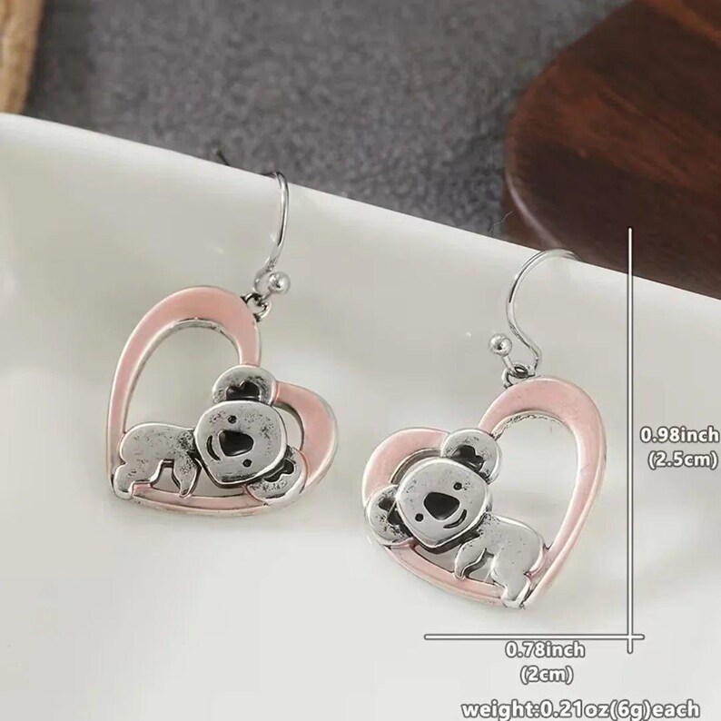 Rustic Koala Bear Heart Earrings - - LadybugfeetDesigns -