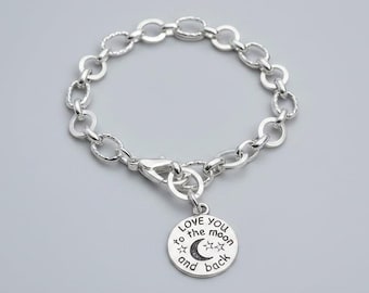 Love You to the Moon Chain Bracelet, Silver