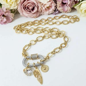 Dragonfly/Fairy Wing, Heart Carabiner Necklace, Gold - Adjusts up to 20 inches - - LadybugfeetDesigns -