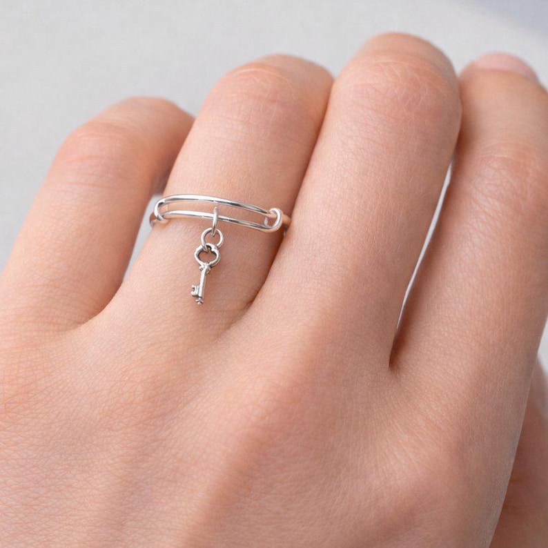 Key to my Heart Expandable Charm Ring - - LadybugfeetDesigns -