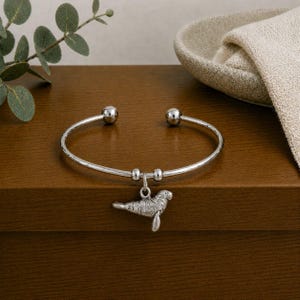 Manatee Euro Bangle Cuff, Silver - - LadybugfeetDesigns -