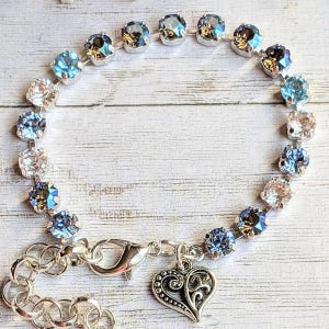 Fancy Filigree Heart Faceted Crystal Bracelet - - LadybugfeetDesigns -