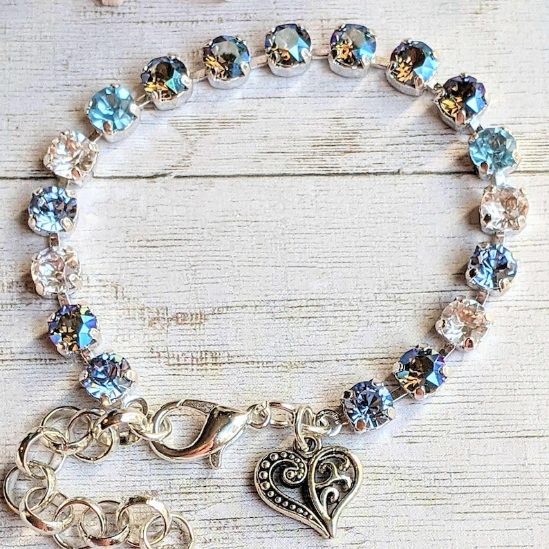 Fancy Filigree Heart Faceted Crystal Bracelet - - LadybugfeetDesigns -