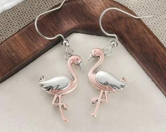 Rustikale Flamingo Haken Ohrringe, Silber