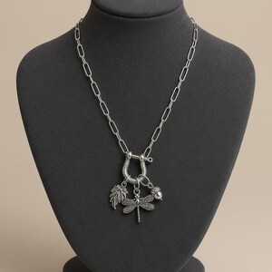 Forest Friends Dragonfly Shackle Clasp Carabiner Necklace, Silver - Adjusts up to 20 inches - - LadybugfeetDesigns -