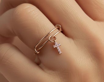 CZ Rose Gold Cross Ring 5-7