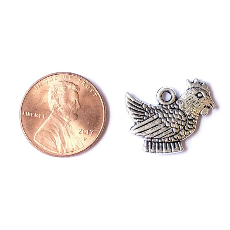 Silver Chicken Charm - - LadybugfeetDesigns -