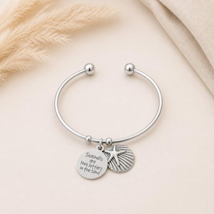 Seashells are Love Letters Euro Bangle Cuff, Silver - - LadybugfeetDesigns -