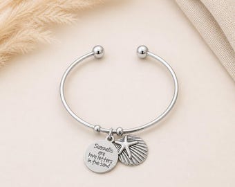 Seashells are Love Letters Euro Bangle Cuff, Silver