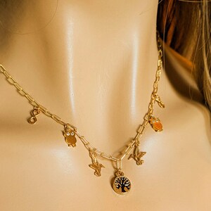 Nature Vibes Multi Charm Link Necklace, Gold- 20 inch - - LadybugfeetDesigns -