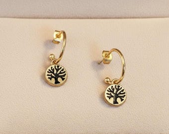 Tree of Life Hoop earrings, Gold - 16mm