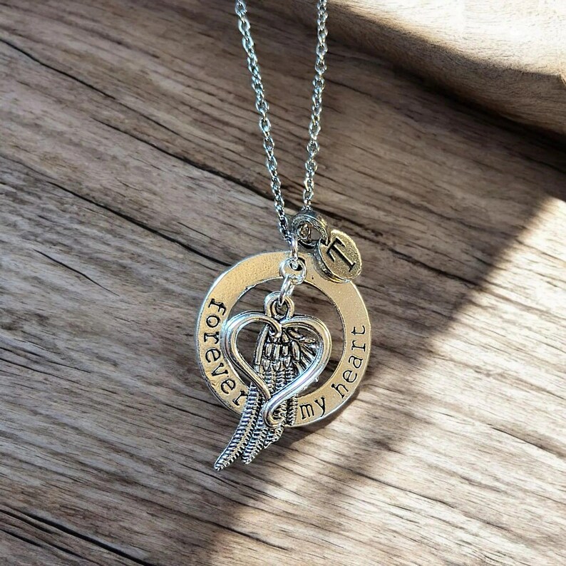 Forever in My Heart Initial Memory necklace, Silver - 20 inch Unisex - - LadybugfeetDesigns -
