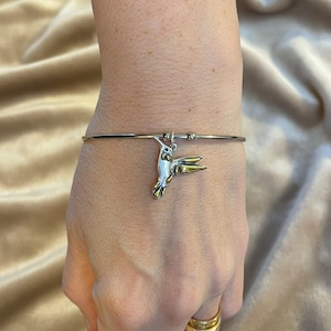 Hummingbird Euro Bangle Cuff, Silver - - LadybugfeetDesigns -