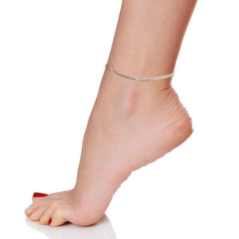 Silver Cuban Chain Anklet - - LadybugfeetDesigns -