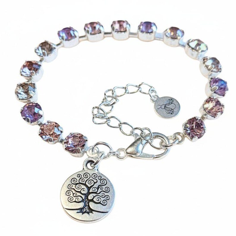 Pink Tree of Life Faceted Crystal Bracelet - - LadybugfeetDesigns -