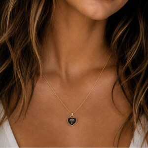 Zodiac Sign Heart Necklace, Gold - 20 inches - - LadybugfeetDesigns -