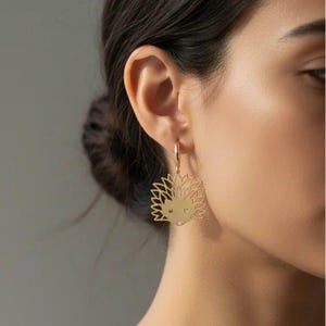 Hedgehog Hoop Charm Earrings, Gold -15mm - - LadybugfeetDesigns -