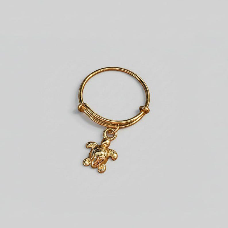 Sea Turtle Expandable Charm Ring - Gold - - LadybugfeetDesigns -