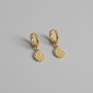 Sea Shell Hoop Earrings, Gold - 10 mm - - LadybugfeetDesigns -