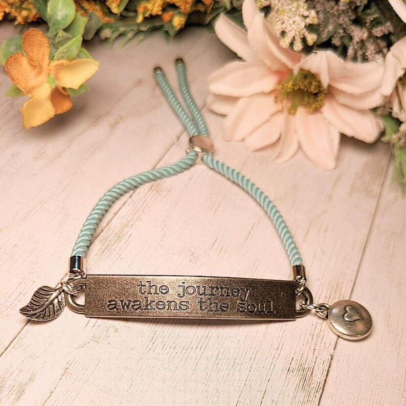 The Journey Awakens the Soul, Inspirational Quote Twisted rope bolo Bracelet - - LadybugfeetDesigns -