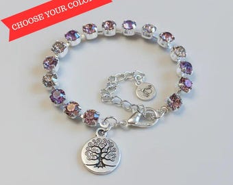 Braccialetto rosa con albero della vita e cristalli sfaccettati