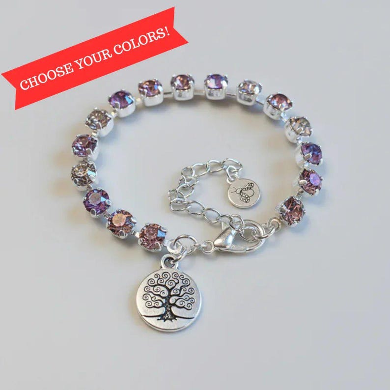 Pink Tree of Life Faceted Crystal Bracelet - - LadybugfeetDesigns -