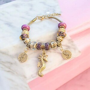 Seahorse European beaded bracelet, Silver - - LadybugfeetDesigns -