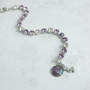 Mermaid Faceted Crystal Bracelet, Silver - - LadybugfeetDesigns -