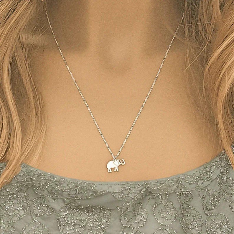 Elephant Pendant Necklace, Silver - 18 - 22 inches - - LadybugfeetDesigns -