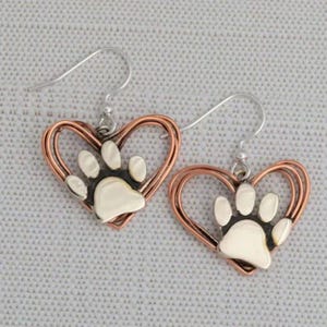 Rustic Dog/Cat Paw Print Earrings, Silver - - LadybugfeetDesigns -