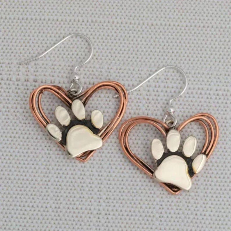 Rustic Dog/Cat Paw Print Earrings, Silver - - LadybugfeetDesigns -