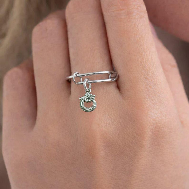 Sterling Silver Dragon Charm Ring - - LadybugfeetDesigns -