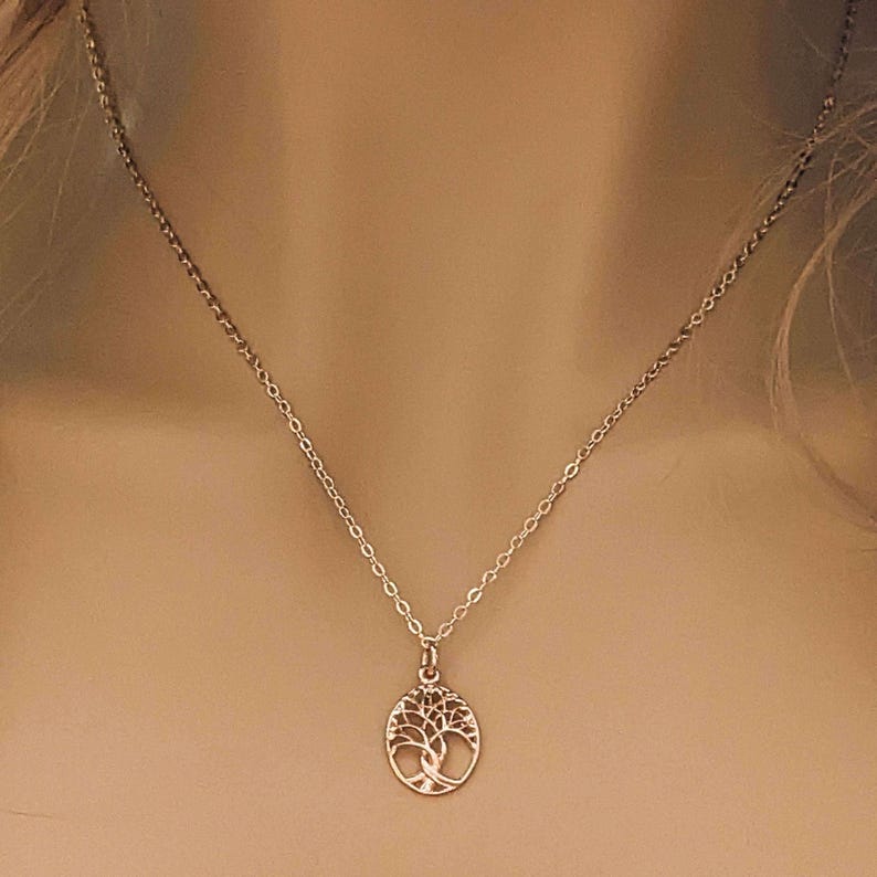 Tree of Life Rose Gold necklace earrings set,18 inch - - LadybugfeetDesigns -