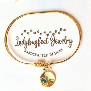 Gold Birthstone Cuff bangle, European Charm Bracelet - - LadybugfeetDesigns -