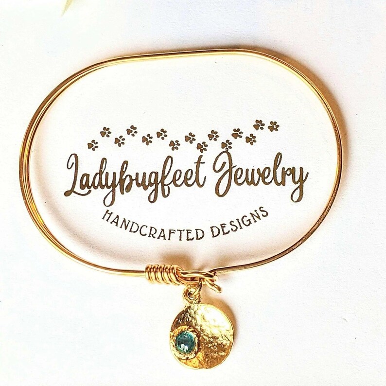 Gold Birthstone Cuff bangle, European Charm Bracelet - - LadybugfeetDesigns -