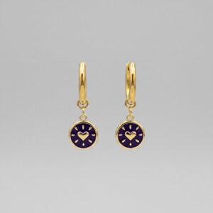 Blue Circle Heart Hoop earrings, Gold - 12mm - - LadybugfeetDesigns -