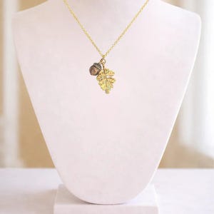 Acorn Oak Leaf Necklace, Gold - - LadybugfeetDesigns -
