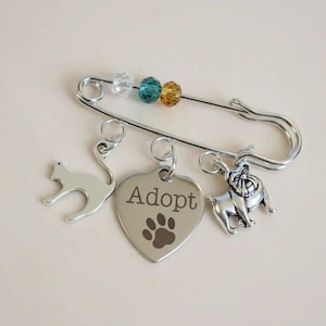 Adopt a Pet Safety Pin Brooch, Purse Charm - - LadybugfeetDesigns -
