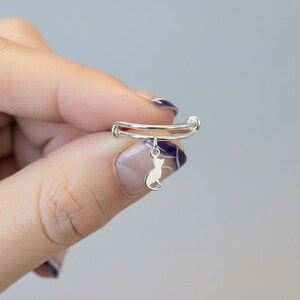 Kitten Adjustable Charm Ring, Silver - - LadybugfeetDesigns -